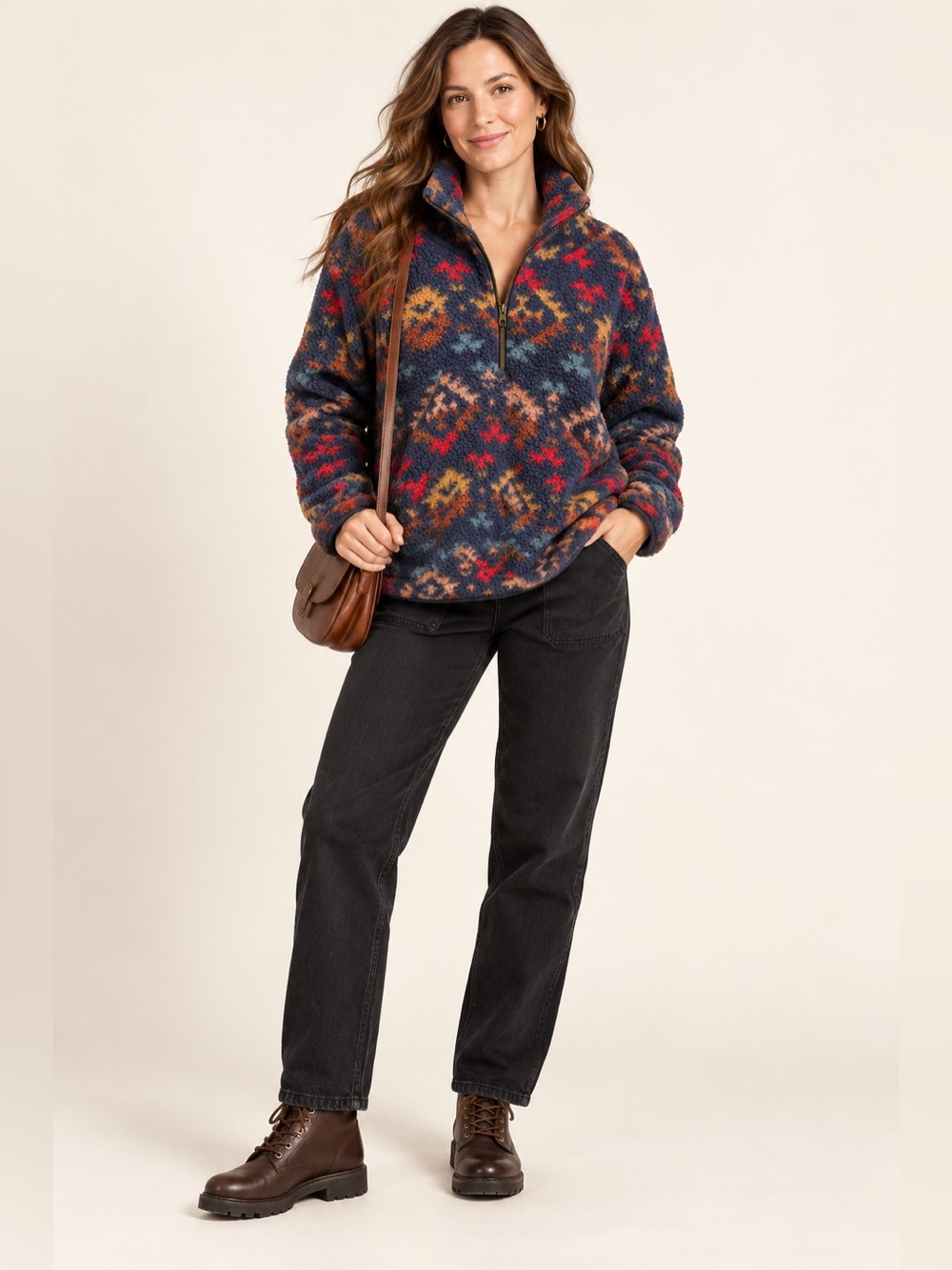 Old Navy Womens XL Southwestern Print Sherpa Fleece Half Zip Pullover